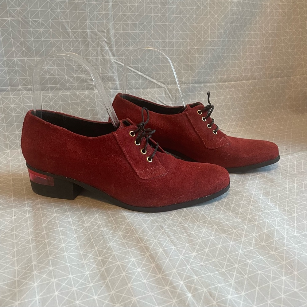 Miista Red Suede Oxfords Lucite Heels 36